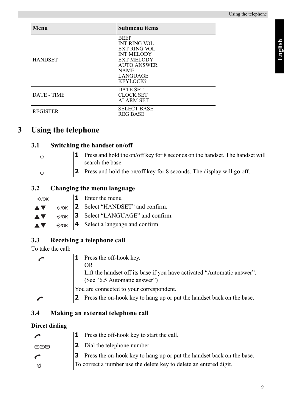 3using the telephone, Eng lish, 4 making an external telephone call | Topcom Balance User Manual | Page 9 / 28