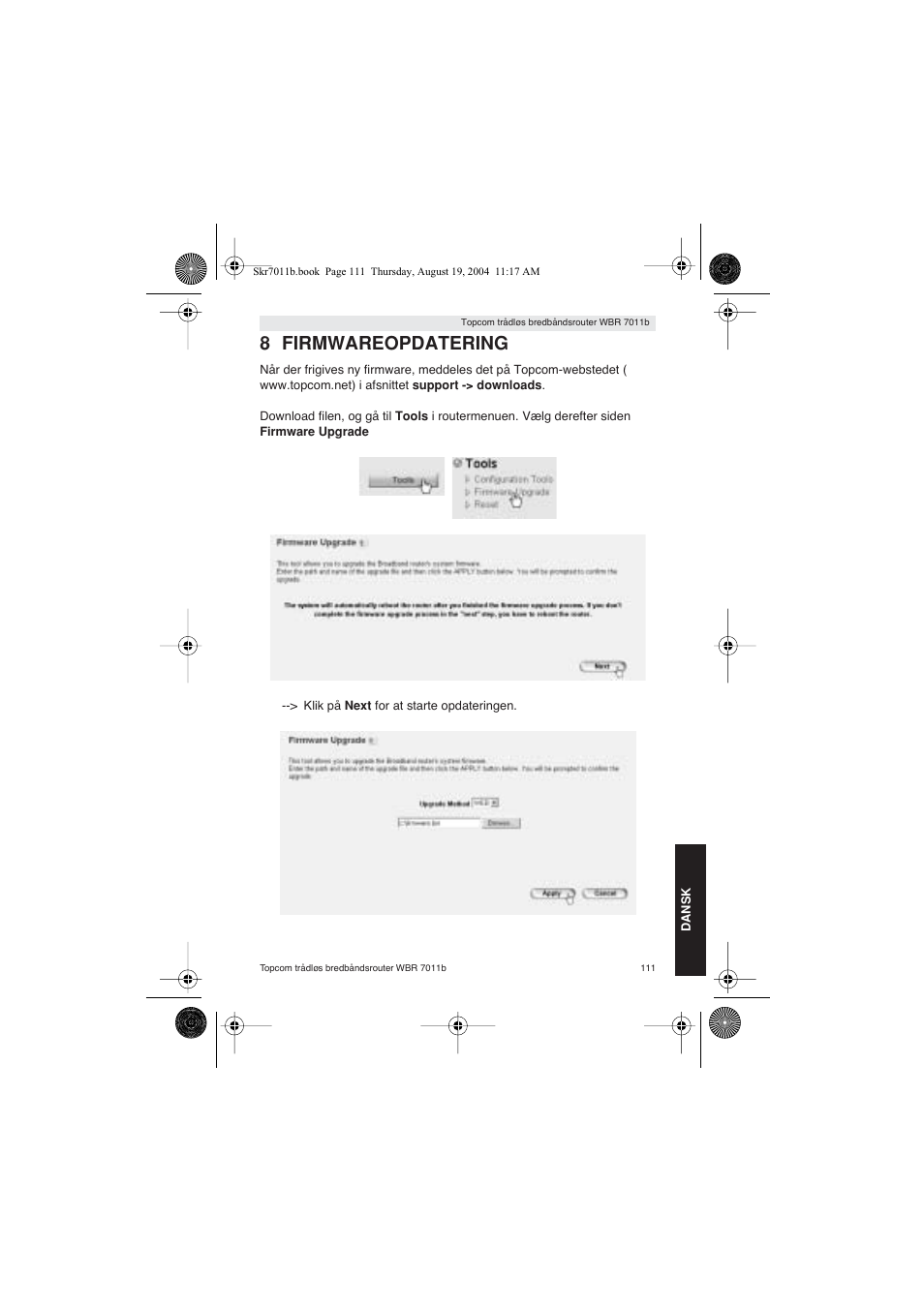 8 firmwareopdatering | Topcom WBR 7011 B User Manual | Page 111 / 228
