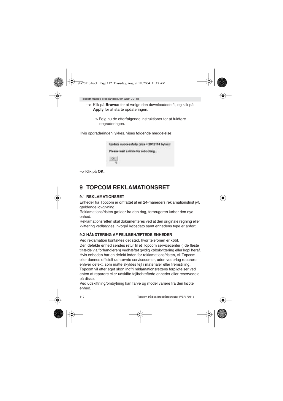 9 topcom reklamationsret | Topcom WBR 7011 B User Manual | Page 112 / 228