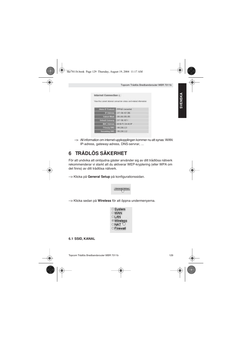 6 trådlös säkerhet | Topcom WBR 7011 B User Manual | Page 129 / 228