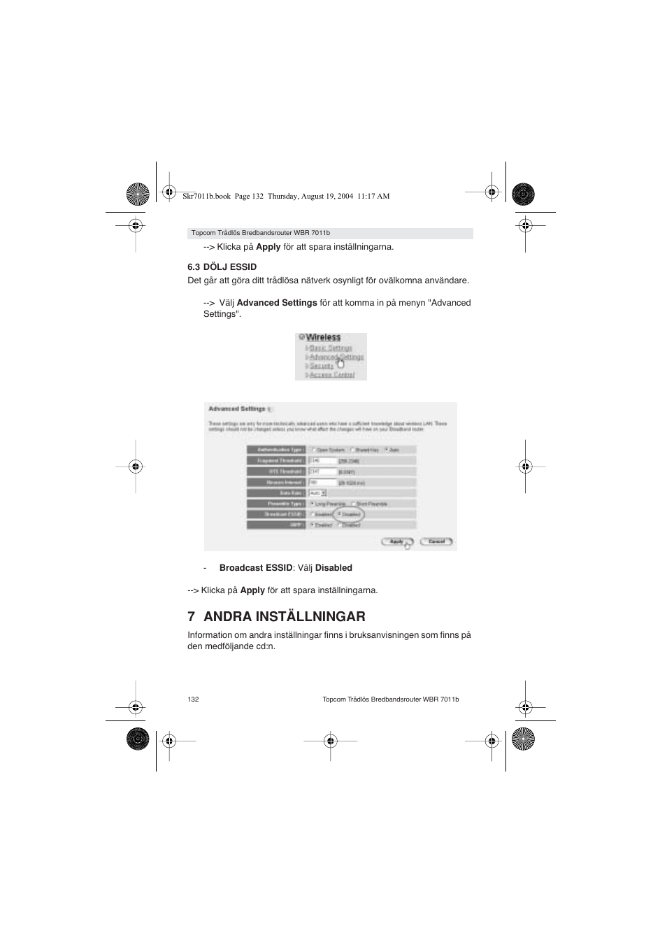 7 andra inställningar | Topcom WBR 7011 B User Manual | Page 132 / 228