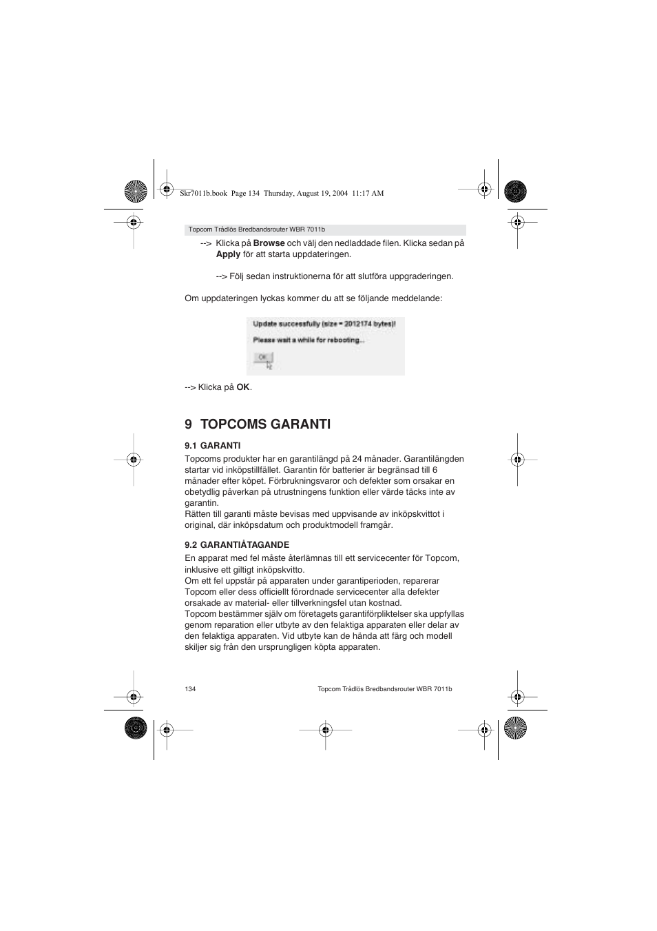 9 topcoms garanti | Topcom WBR 7011 B User Manual | Page 134 / 228