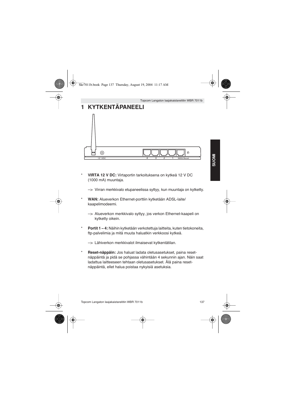 1 kytkentäpaneeli | Topcom WBR 7011 B User Manual | Page 137 / 228