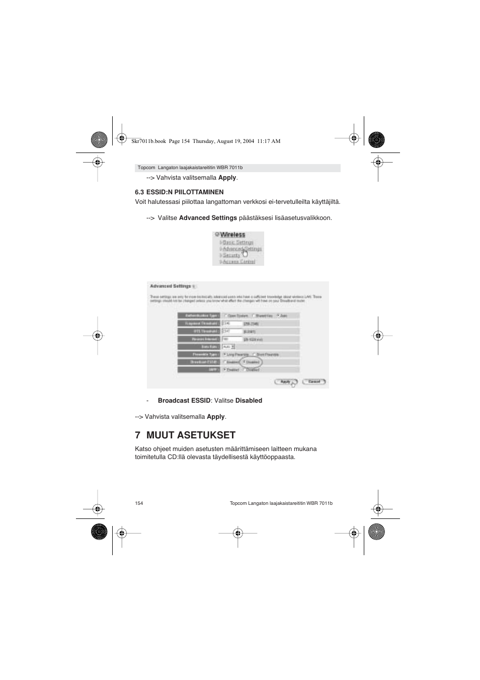 7 muut asetukset | Topcom WBR 7011 B User Manual | Page 154 / 228