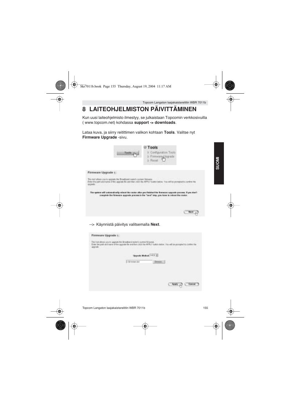 8 laiteohjelmiston päivittäminen | Topcom WBR 7011 B User Manual | Page 155 / 228