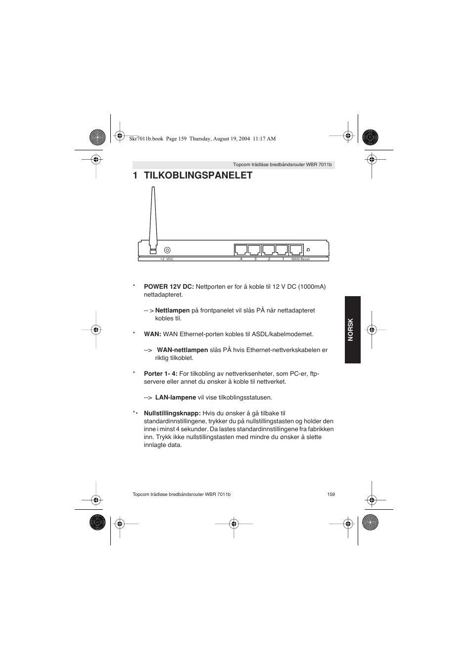 1 tilkoblingspanelet | Topcom WBR 7011 B User Manual | Page 159 / 228