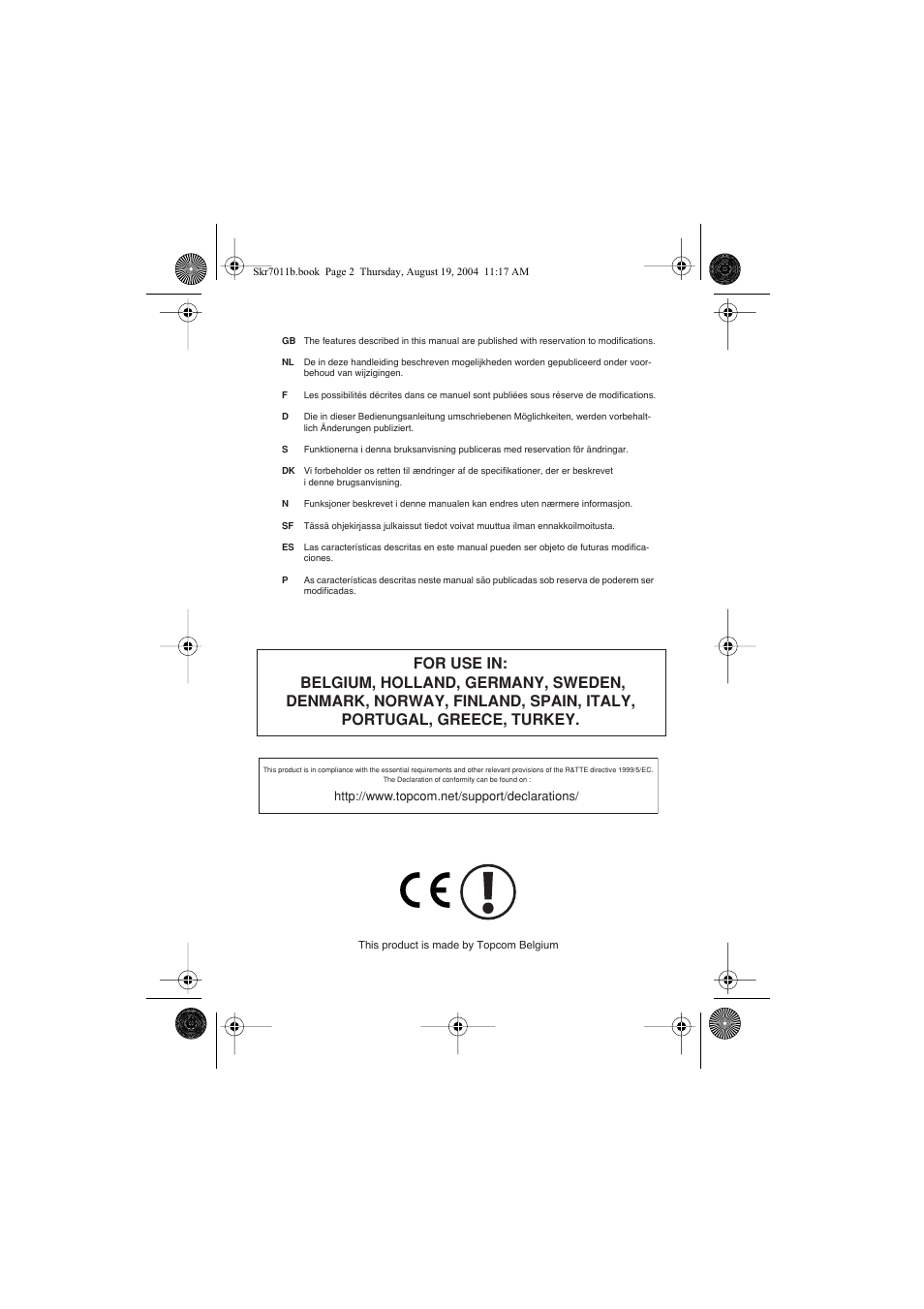 Topcom WBR 7011 B User Manual | Page 2 / 228