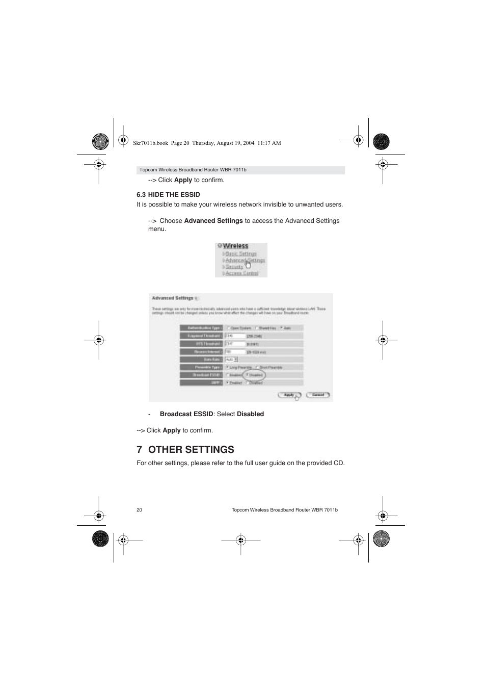 7 other settings | Topcom WBR 7011 B User Manual | Page 20 / 228