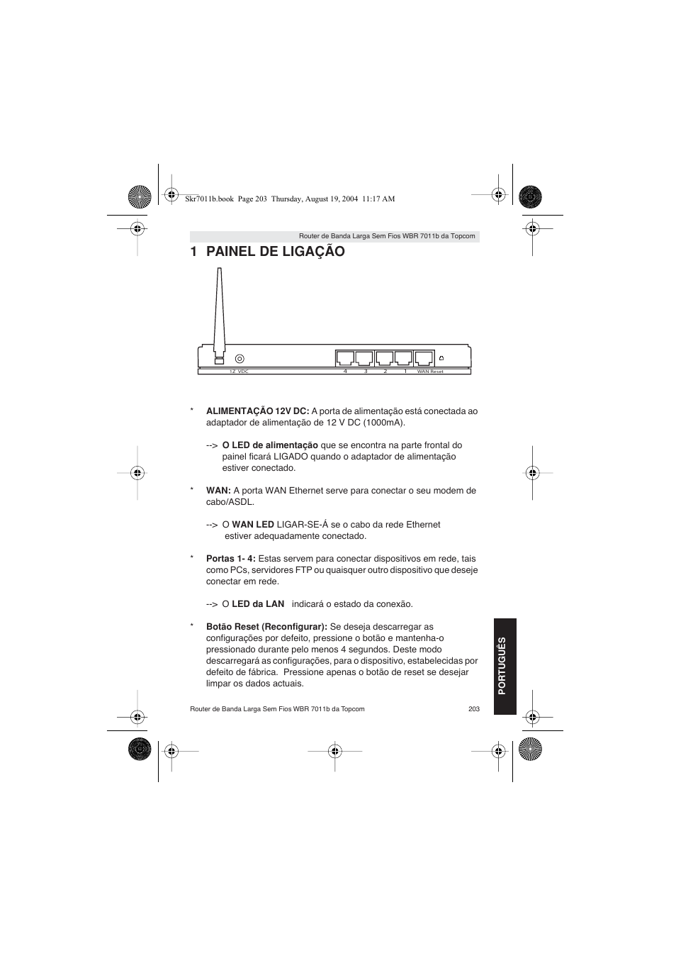 1 painel de ligação | Topcom WBR 7011 B User Manual | Page 203 / 228