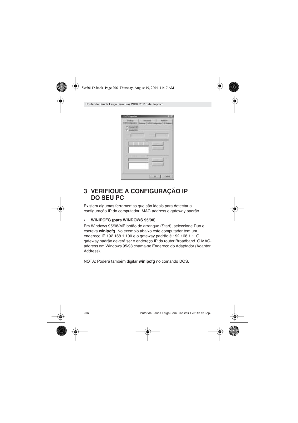 3 verifique a configuração ip do seu pc | Topcom WBR 7011 B User Manual | Page 206 / 228