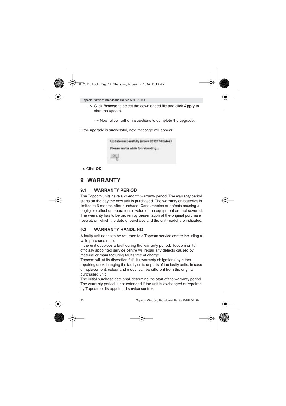 9 warranty | Topcom WBR 7011 B User Manual | Page 22 / 228