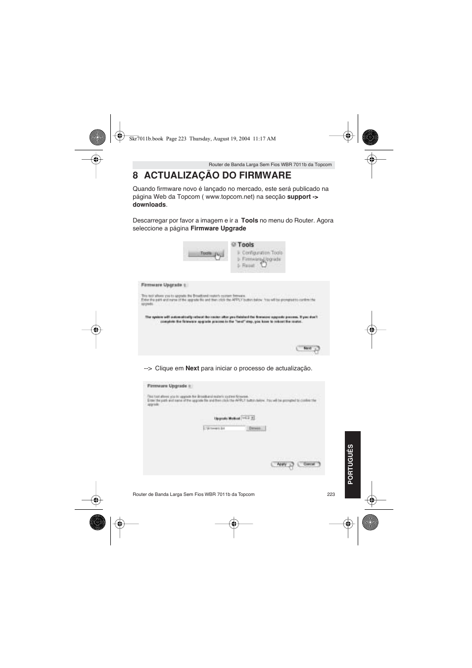 8 actualização do firmware | Topcom WBR 7011 B User Manual | Page 223 / 228