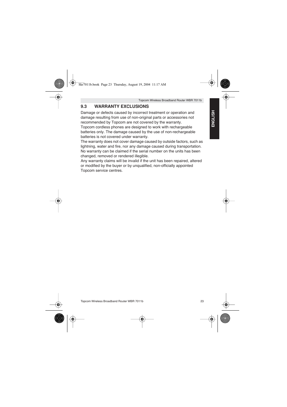 Topcom WBR 7011 B User Manual | Page 23 / 228