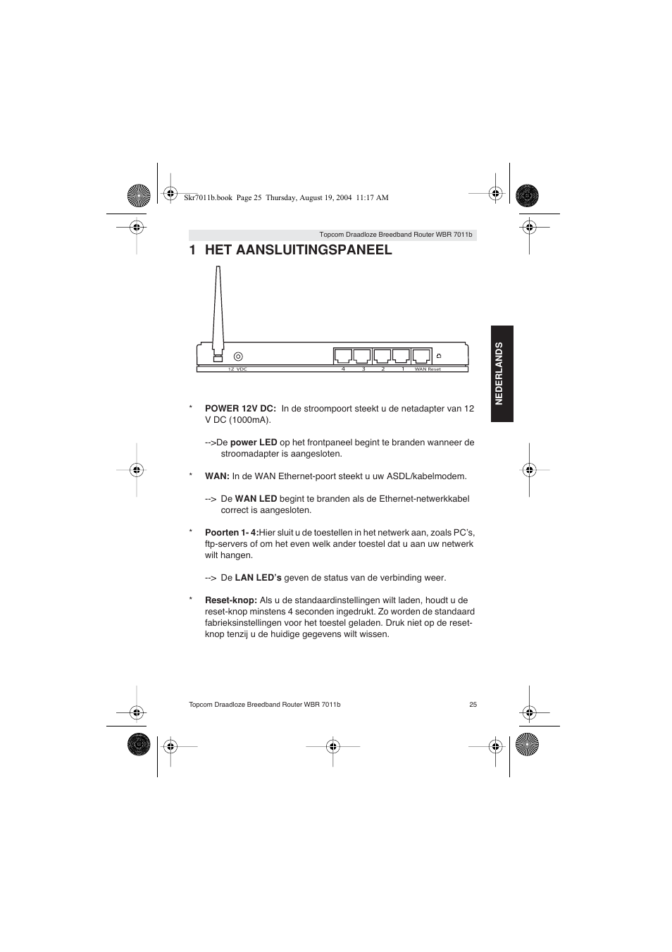 1 het aansluitingspaneel | Topcom WBR 7011 B User Manual | Page 25 / 228