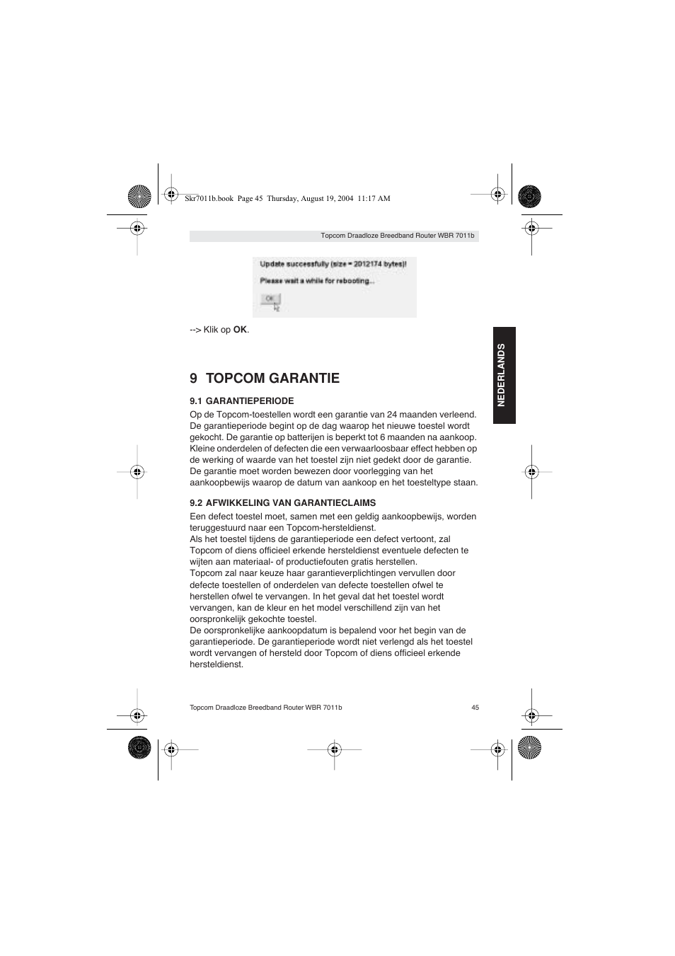 9 topcom garantie | Topcom WBR 7011 B User Manual | Page 45 / 228