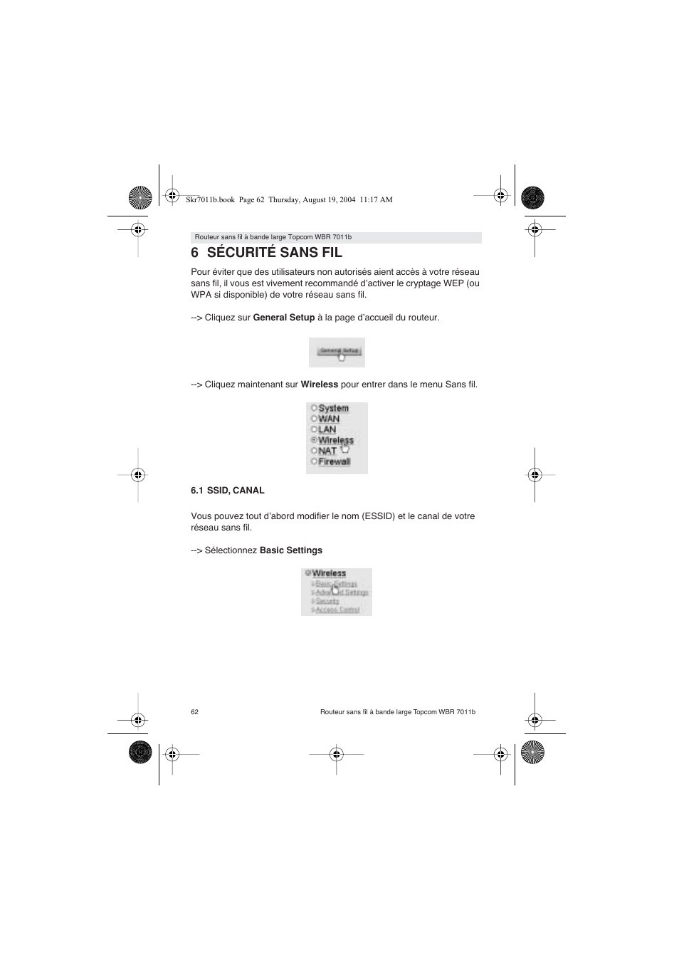 6 sécurité sans fil | Topcom WBR 7011 B User Manual | Page 62 / 228