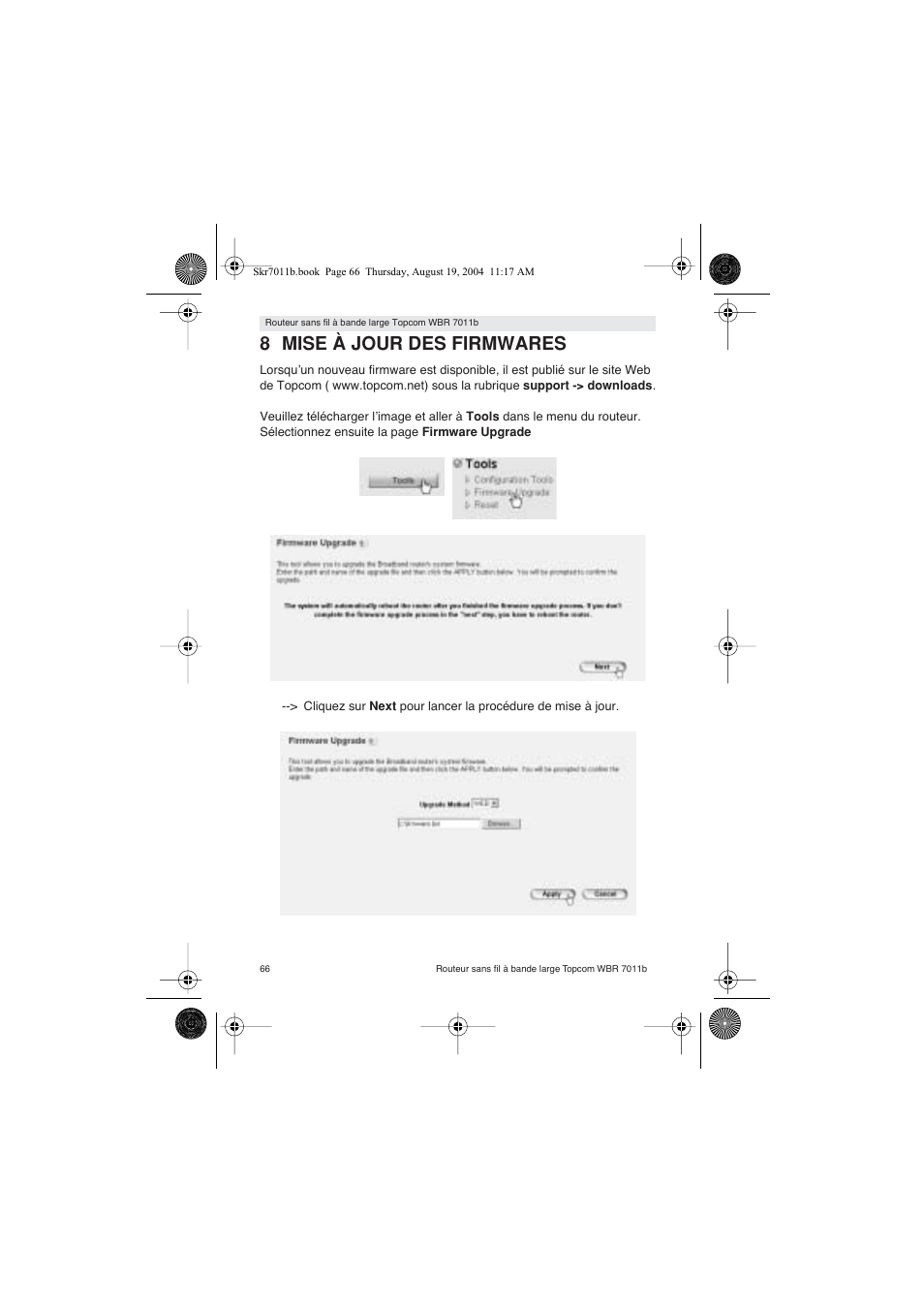 8 mise à jour des firmwares | Topcom WBR 7011 B User Manual | Page 66 / 228