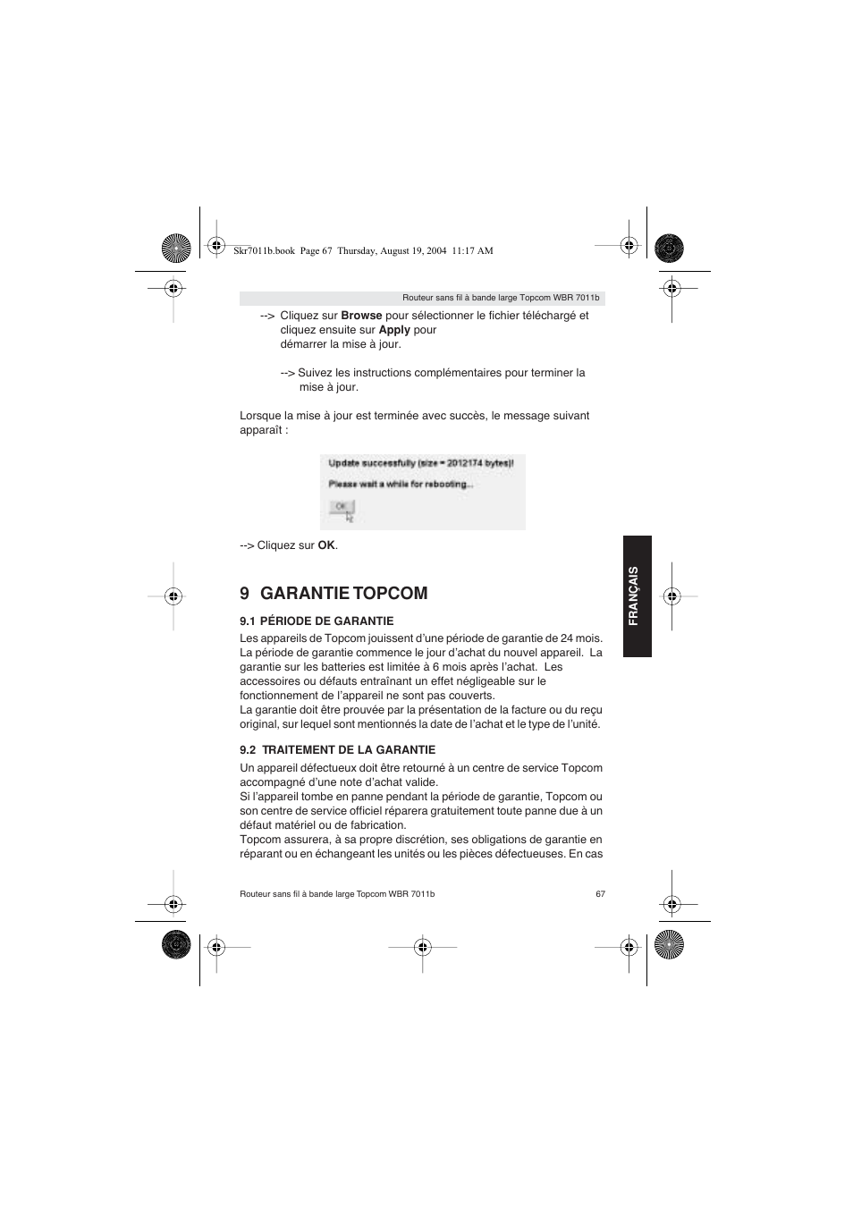 9 garantie topcom | Topcom WBR 7011 B User Manual | Page 67 / 228
