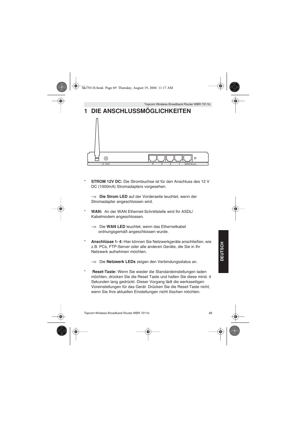 1 die anschlussmöglichkeiten | Topcom WBR 7011 B User Manual | Page 69 / 228