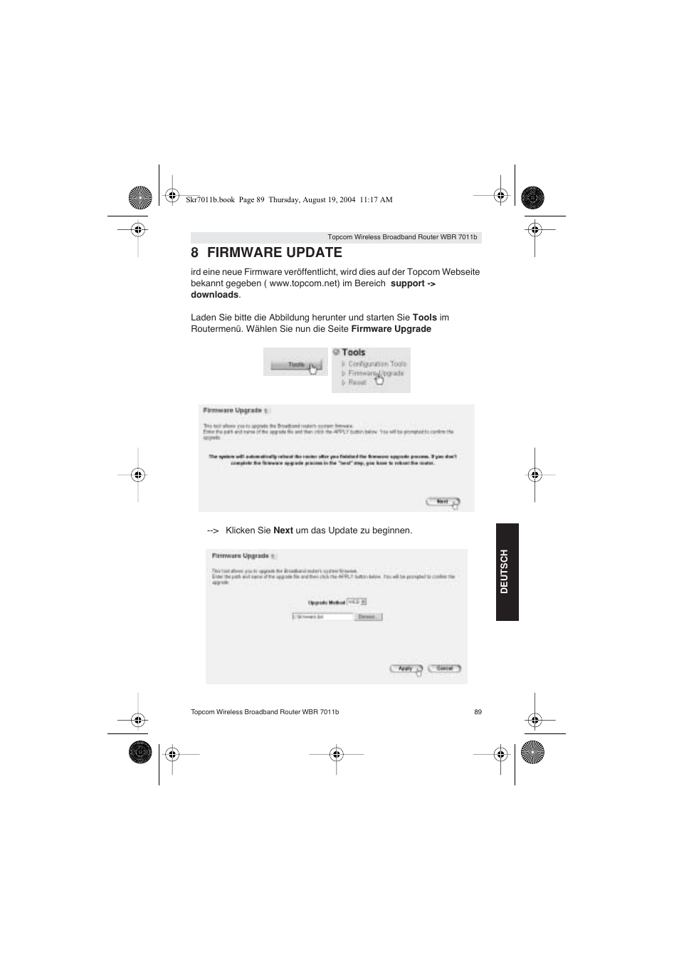 8 firmware update | Topcom WBR 7011 B User Manual | Page 89 / 228