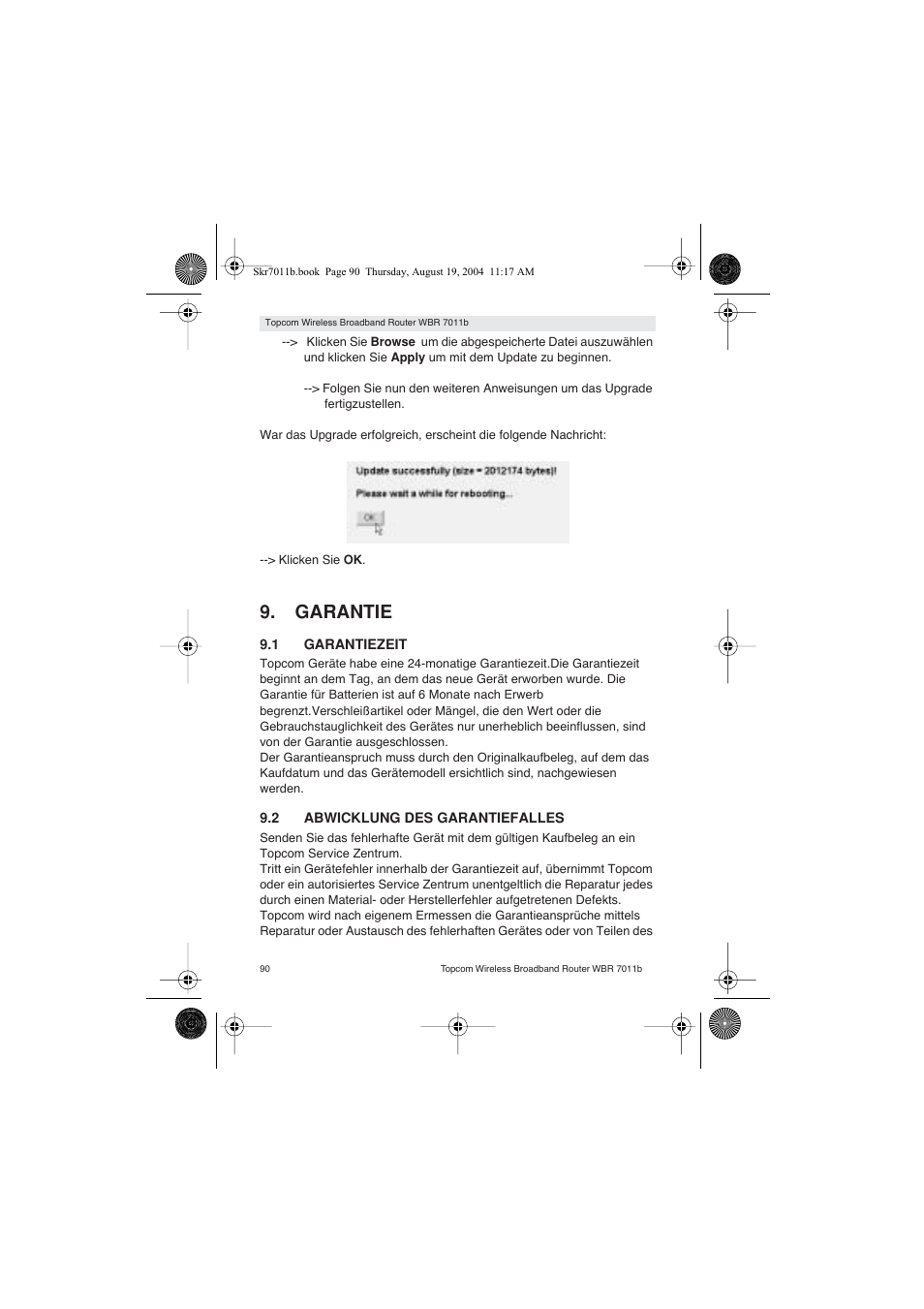 Garantie | Topcom WBR 7011 B User Manual | Page 90 / 228