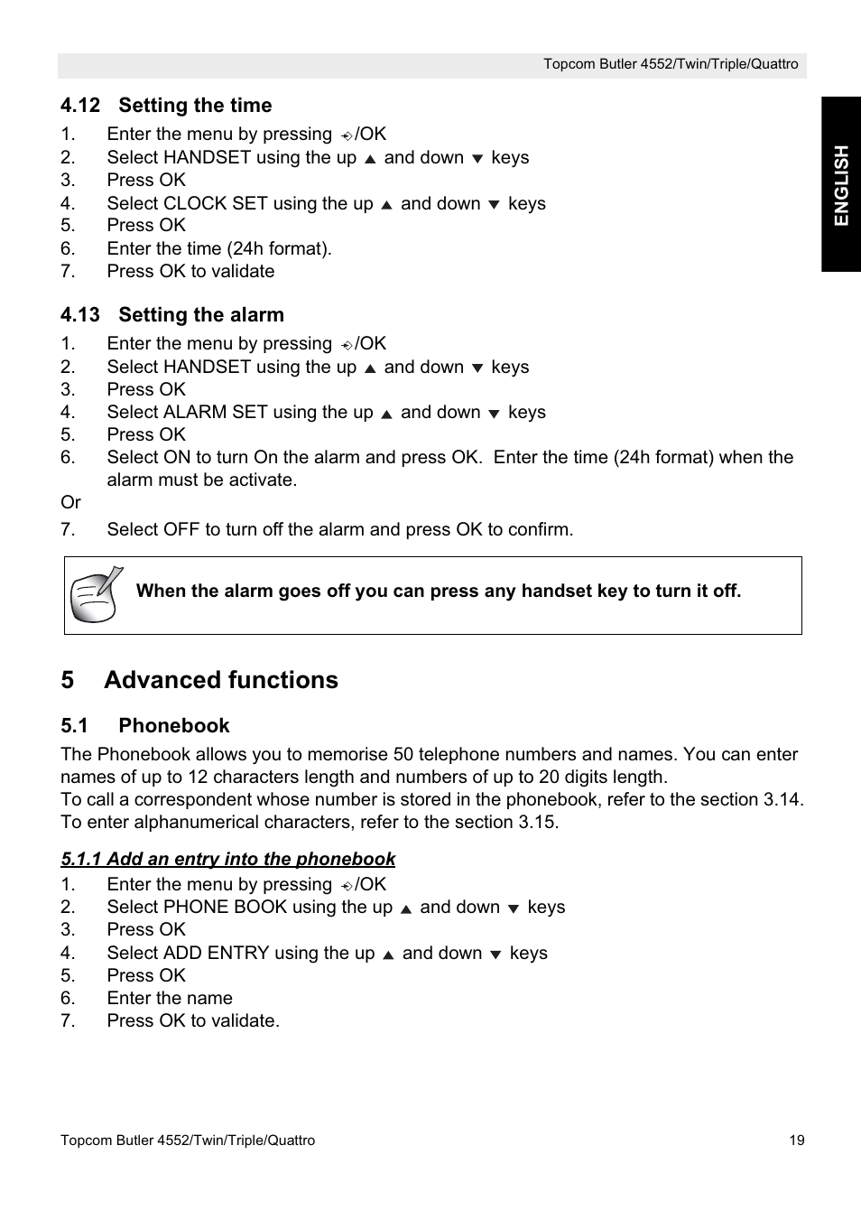 5advanced functions | Topcom BUTLER 4552 User Manual | Page 19 / 32