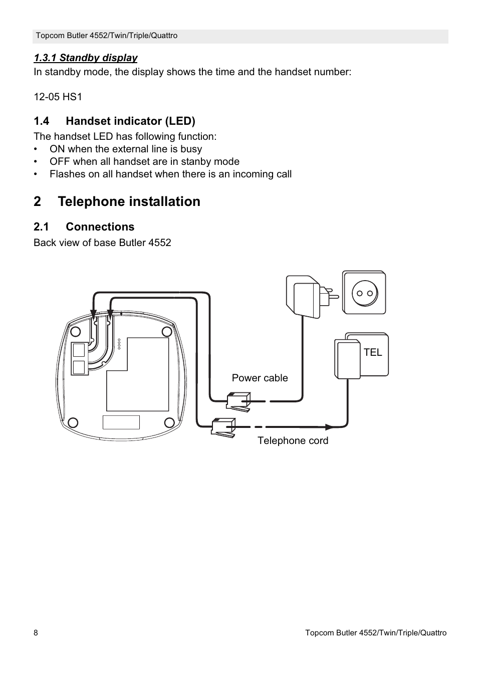 2telephone installation | Topcom BUTLER 4552 User Manual | Page 8 / 32
