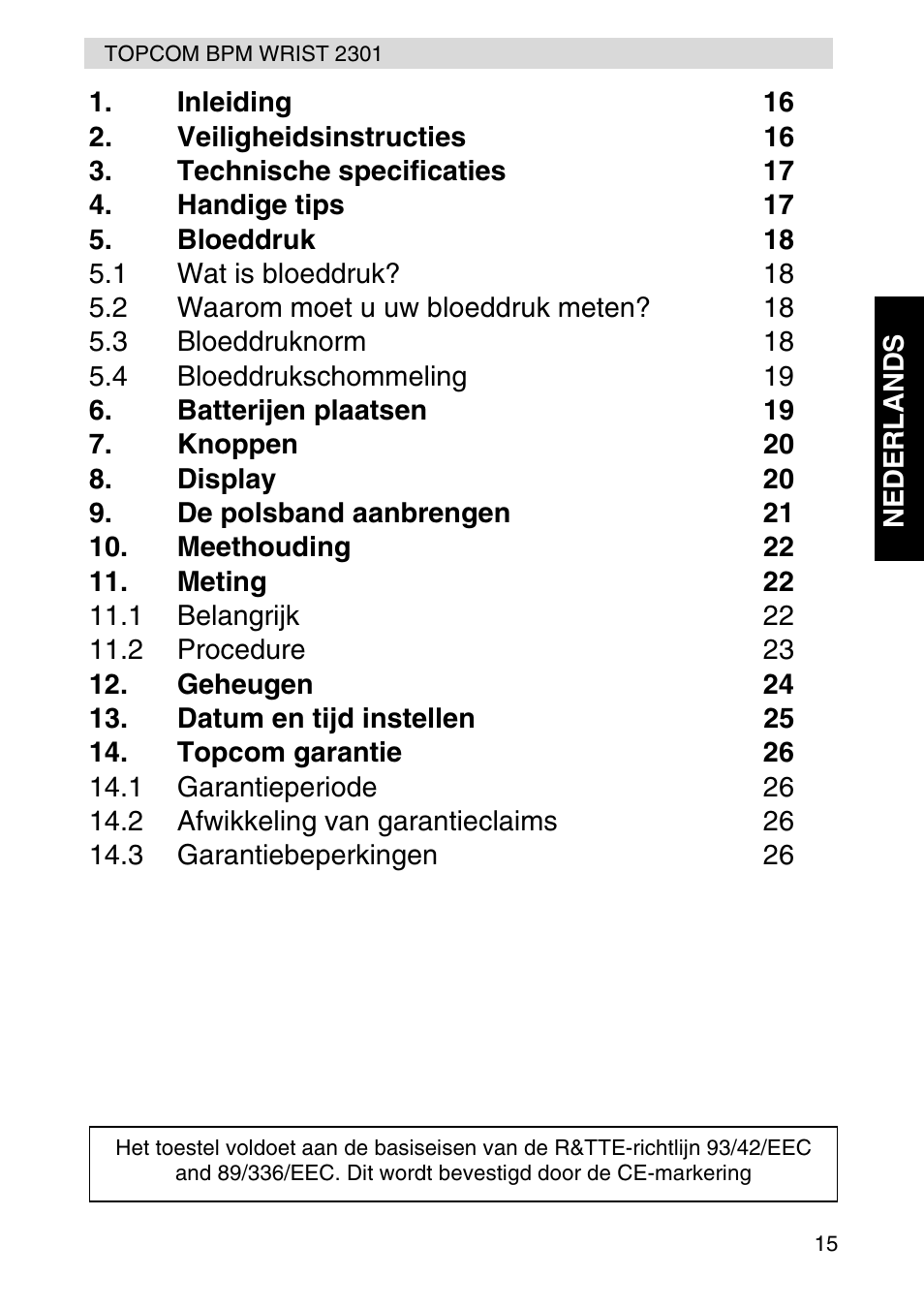 Topcom BPM Wrist 2301 User Manual | Page 15 / 112
