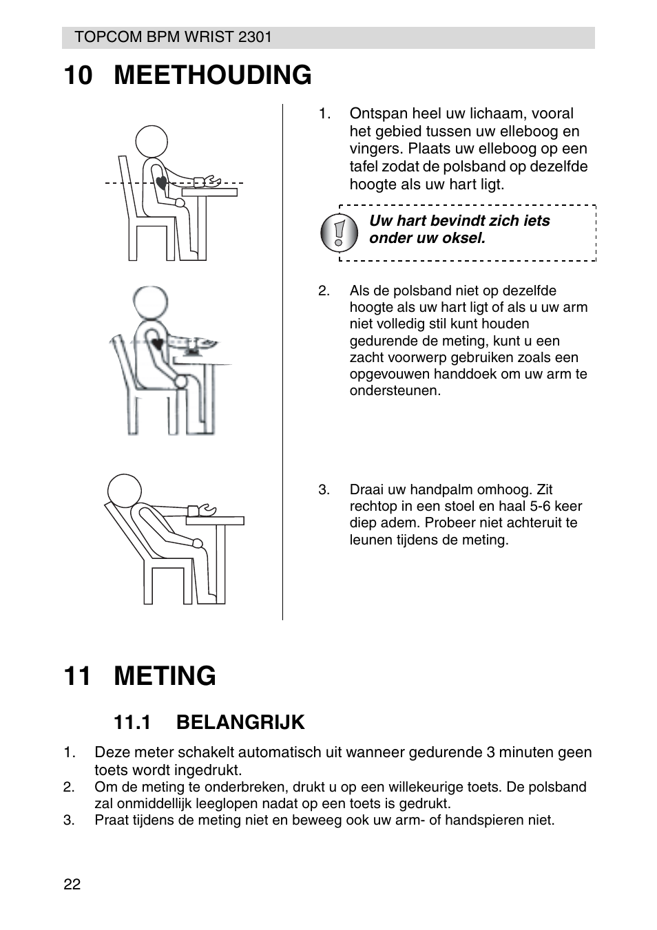 10 meethouding 11 meting | Topcom BPM Wrist 2301 User Manual | Page 22 / 112