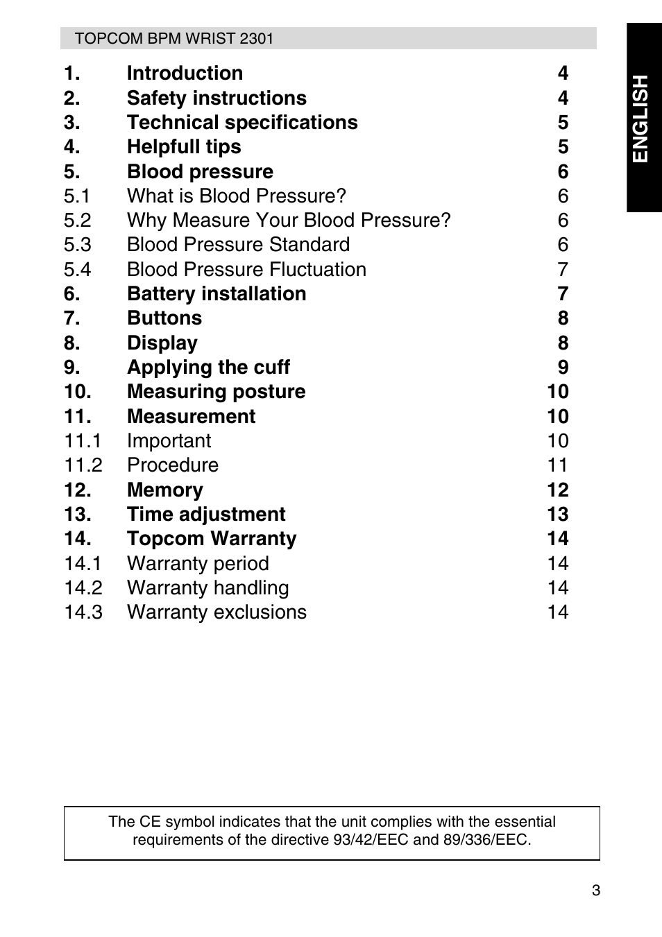 Topcom BPM Wrist 2301 User Manual | Page 3 / 112