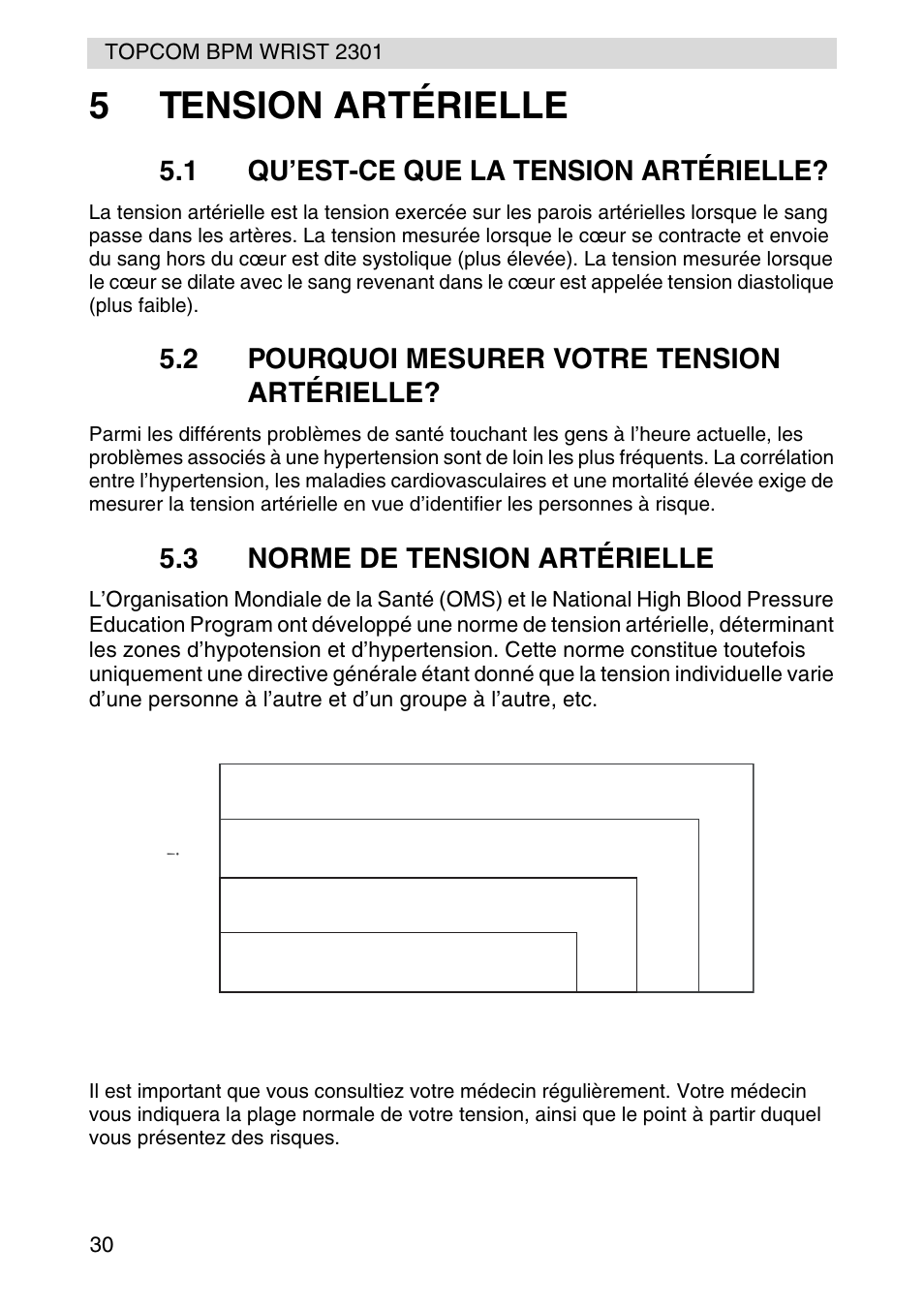 5tension artérielle, Stage 2 hypertension, Stage 1 hypertension | Normal, Prehypertension, 1 qu’est-ce que la tension artérielle, 2 pourquoi mesurer votre tension artérielle, 3 norme de tension artérielle | Topcom BPM Wrist 2301 User Manual | Page 30 / 112