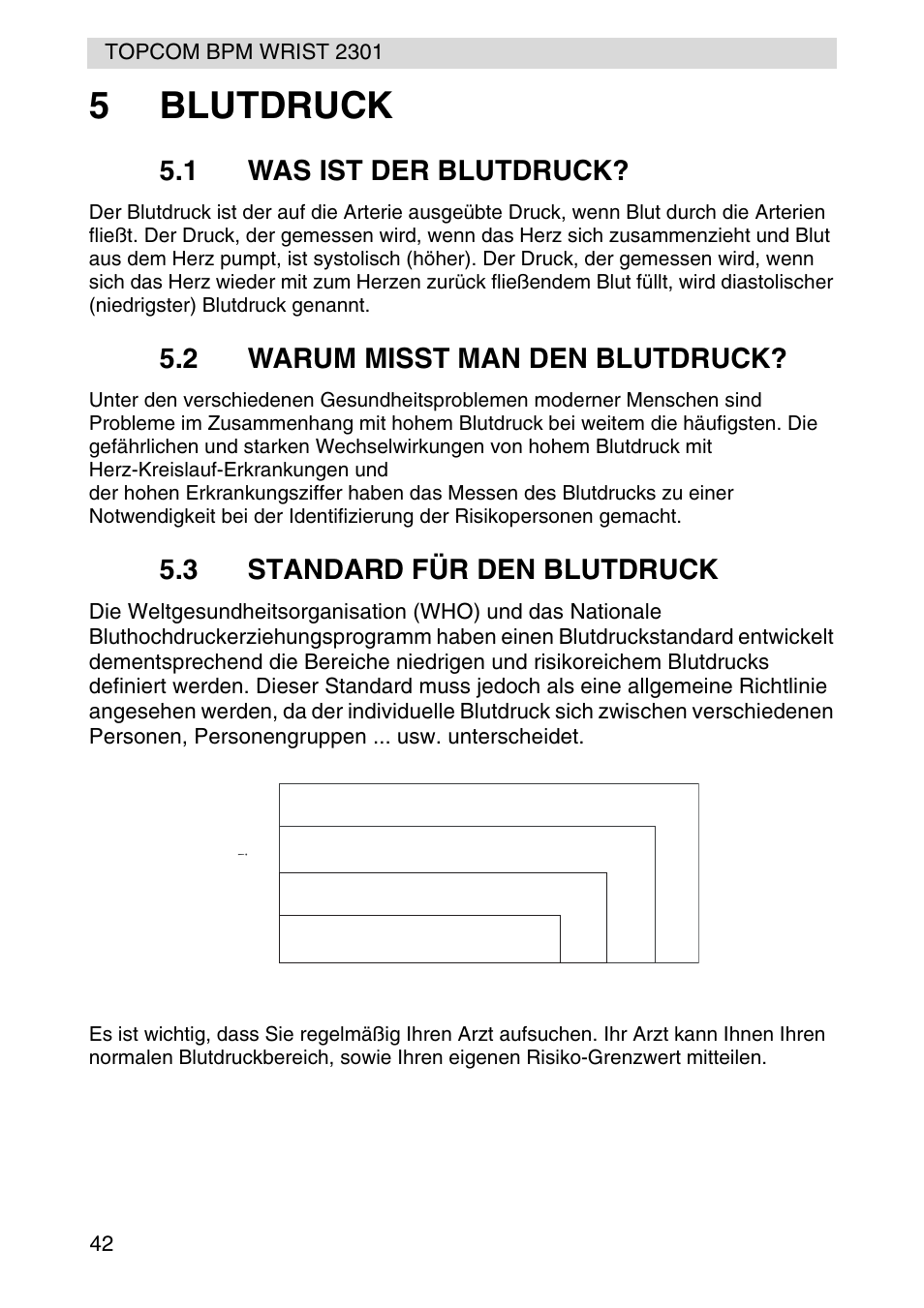 5blutdruck, 1 was ist der blutdruck, 2 warum misst man den blutdruck | 3 standard für den blutdruck | Topcom BPM Wrist 2301 User Manual | Page 42 / 112