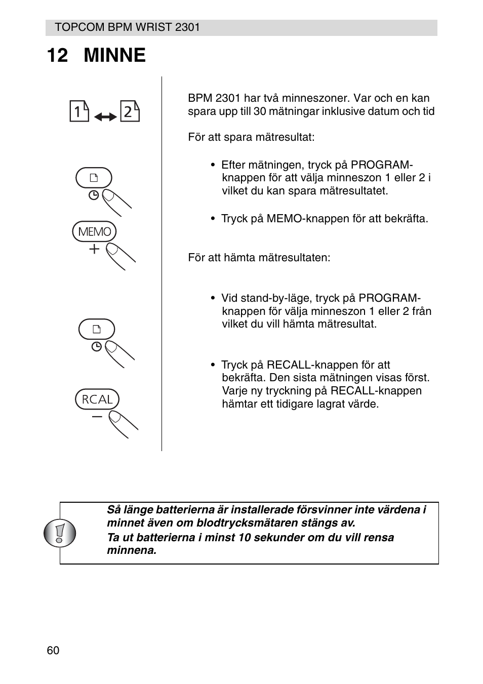 12 minne | Topcom BPM Wrist 2301 User Manual | Page 60 / 112