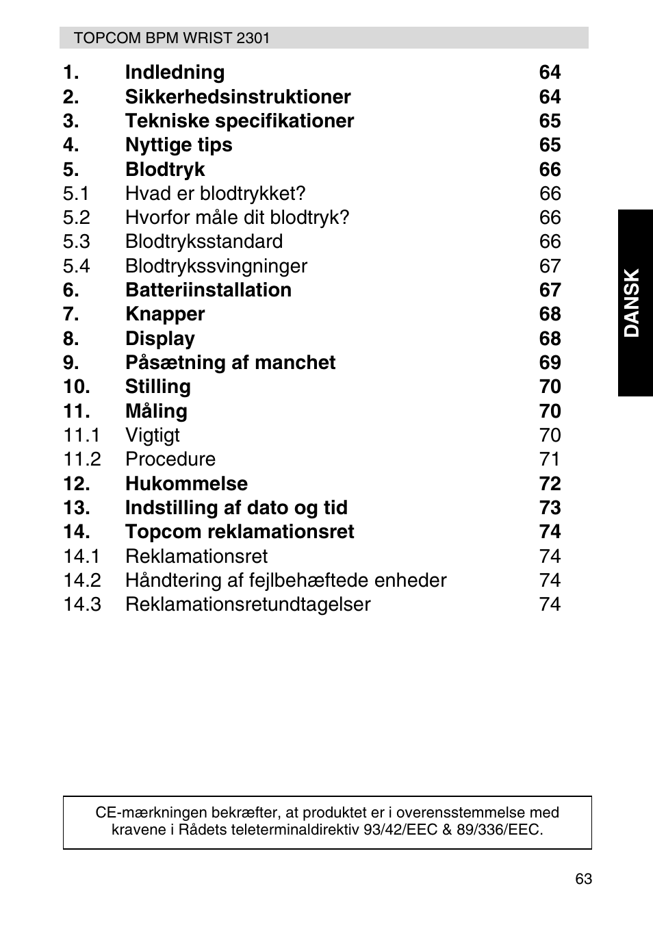 Topcom BPM Wrist 2301 User Manual | Page 63 / 112