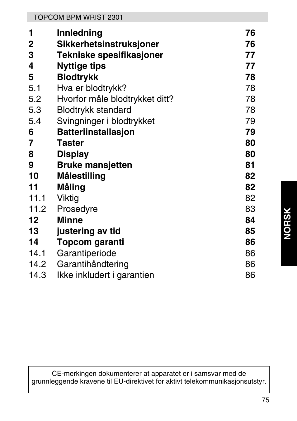 Topcom BPM Wrist 2301 User Manual | Page 75 / 112