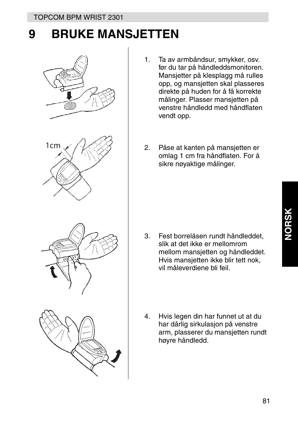 9bruke mansjetten | Topcom BPM Wrist 2301 User Manual | Page 81 / 112