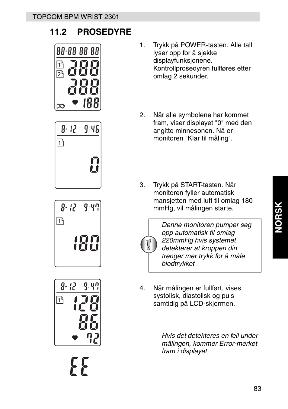 Norsk 11.2 prosedyre | Topcom BPM Wrist 2301 User Manual | Page 83 / 112