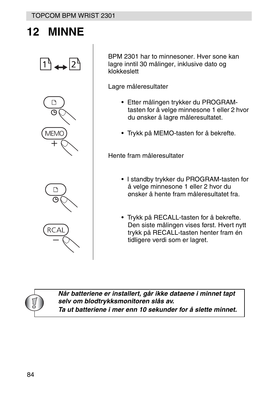12 minne | Topcom BPM Wrist 2301 User Manual | Page 84 / 112