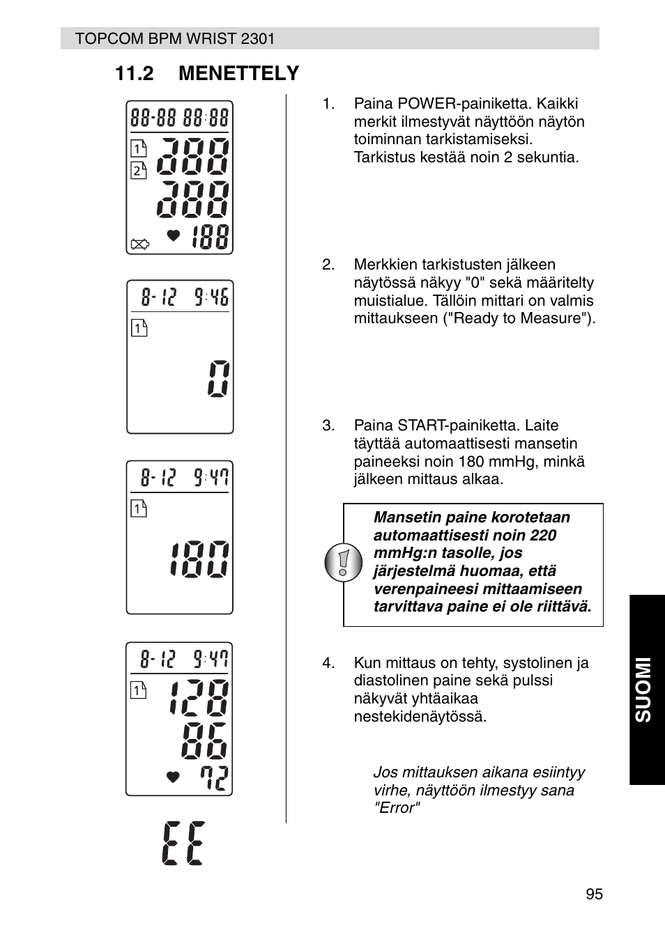 Suomi 11.2 menettely | Topcom BPM Wrist 2301 User Manual | Page 95 / 112