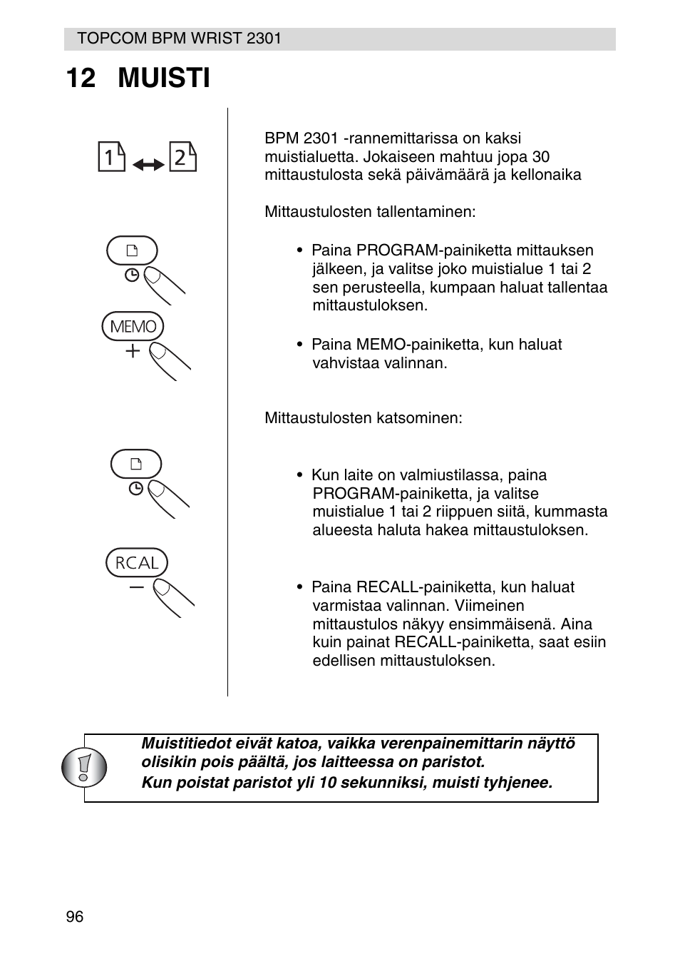 12 muisti | Topcom BPM Wrist 2301 User Manual | Page 96 / 112