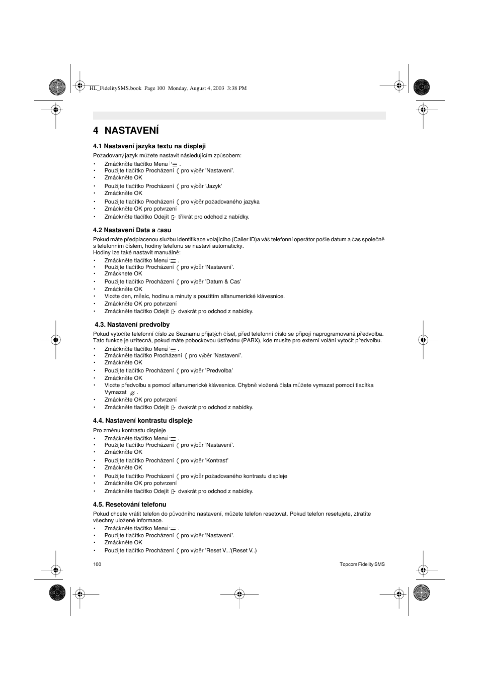 4 nastavení | Topcom FIDELITY SMS User Manual | Page 100 / 140