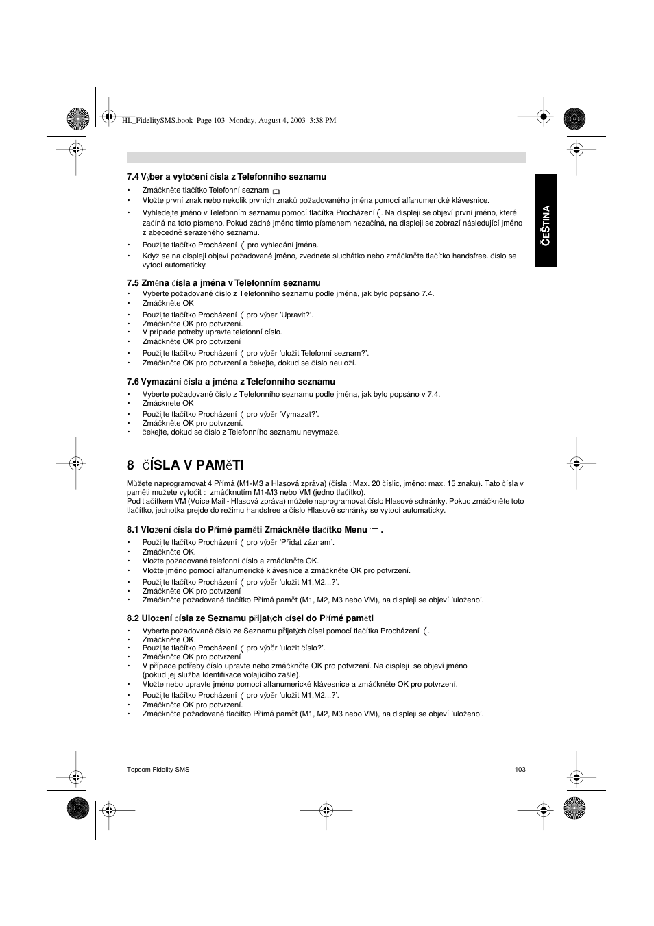 Ísla v pam | Topcom FIDELITY SMS User Manual | Page 103 / 140