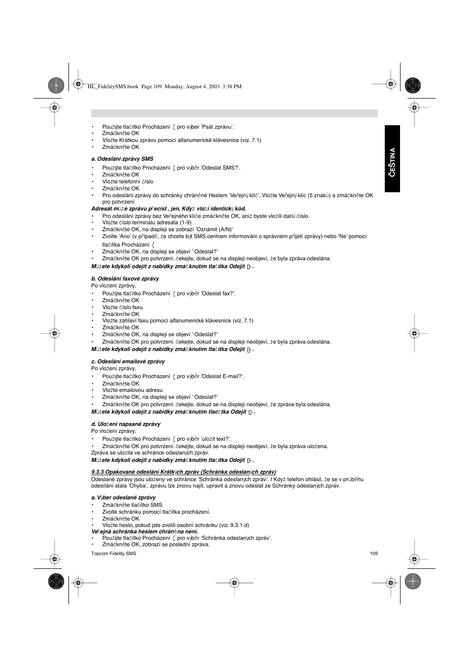 Topcom FIDELITY SMS User Manual | Page 109 / 140