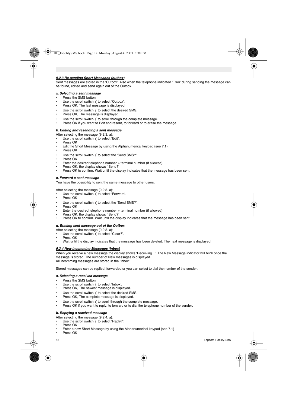 Topcom FIDELITY SMS User Manual | Page 12 / 140