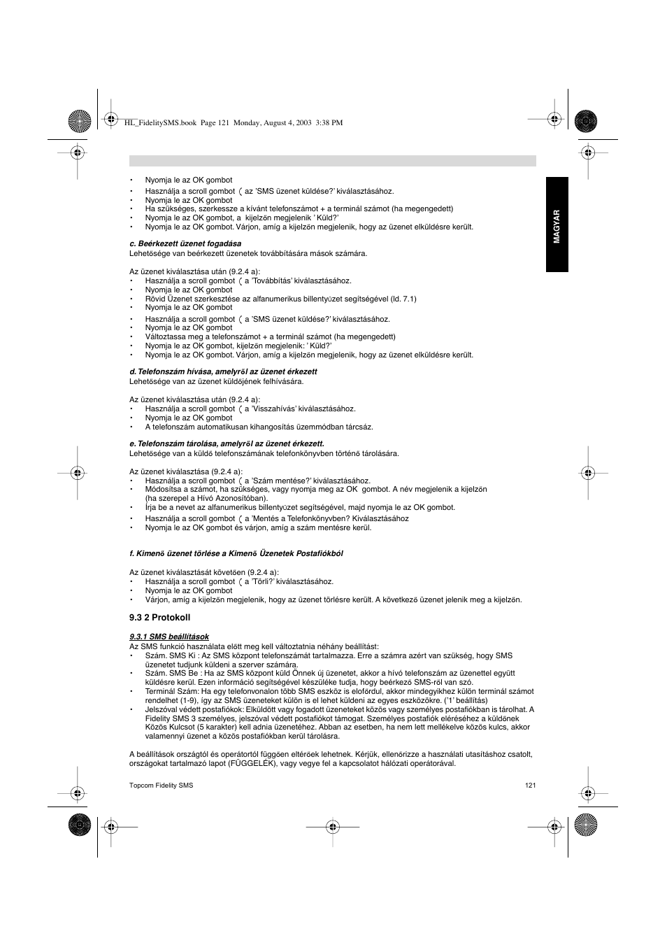 Topcom FIDELITY SMS User Manual | Page 121 / 140