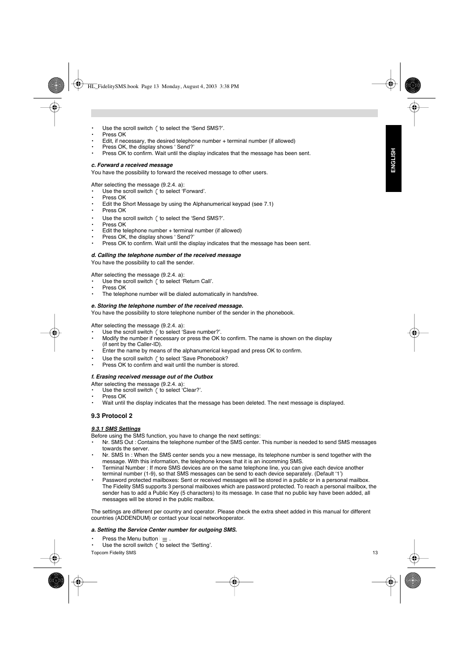 Topcom FIDELITY SMS User Manual | Page 13 / 140