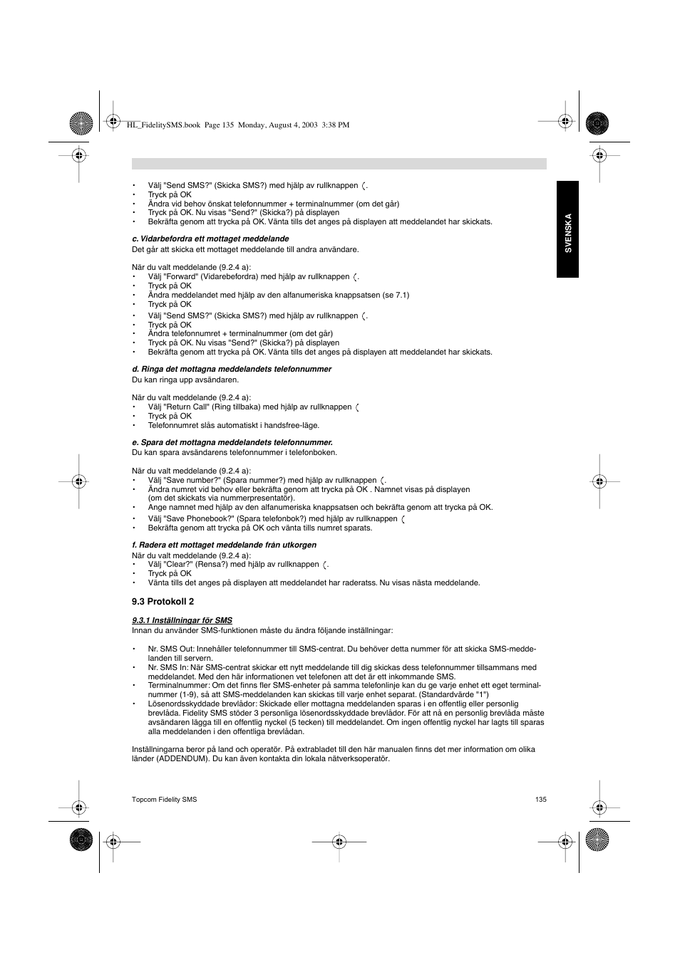 Topcom FIDELITY SMS User Manual | Page 135 / 140