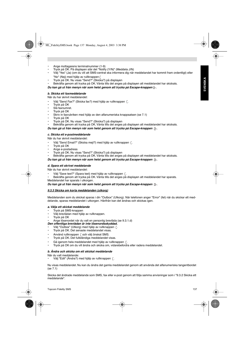 Topcom FIDELITY SMS User Manual | Page 137 / 140