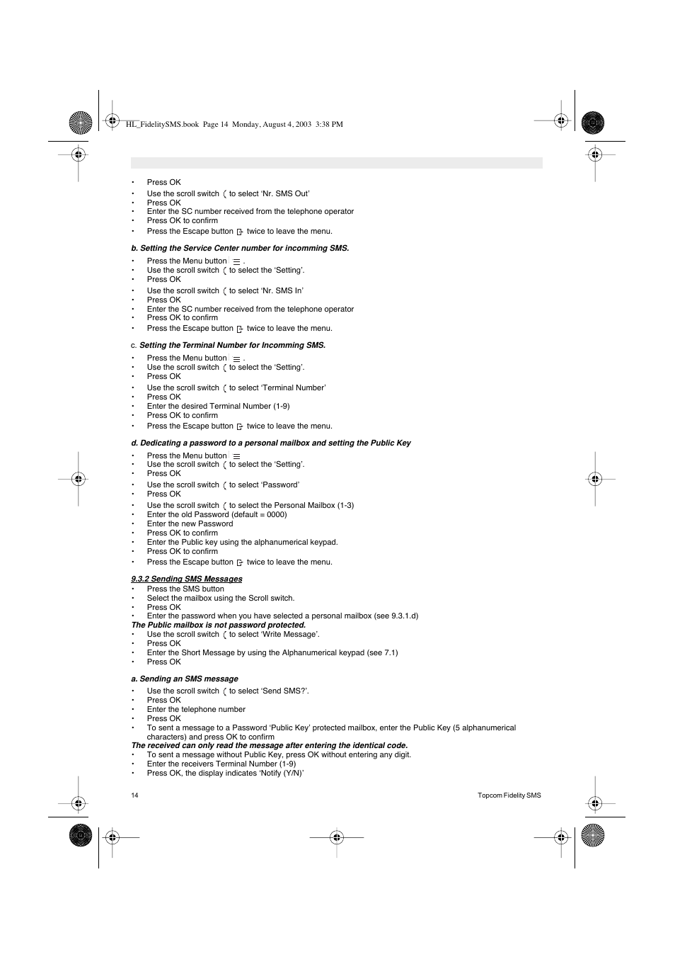 Topcom FIDELITY SMS User Manual | Page 14 / 140