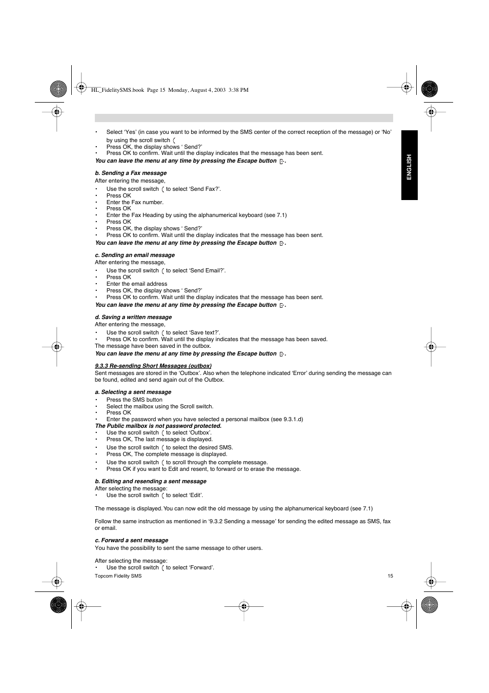 Topcom FIDELITY SMS User Manual | Page 15 / 140